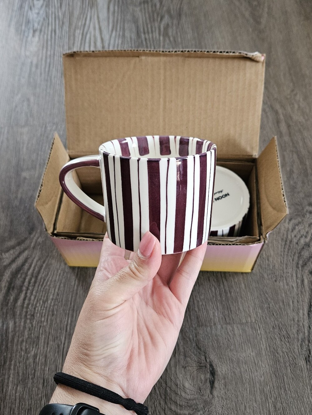 Noon & Moon Striped Set Of 2 Mugs In Cherry Lacquer NWT